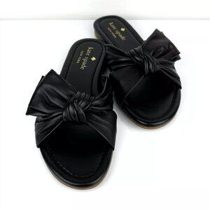 Kate Spade Marcella Black Leather Knotted Slip On Sandals NEW Size 7